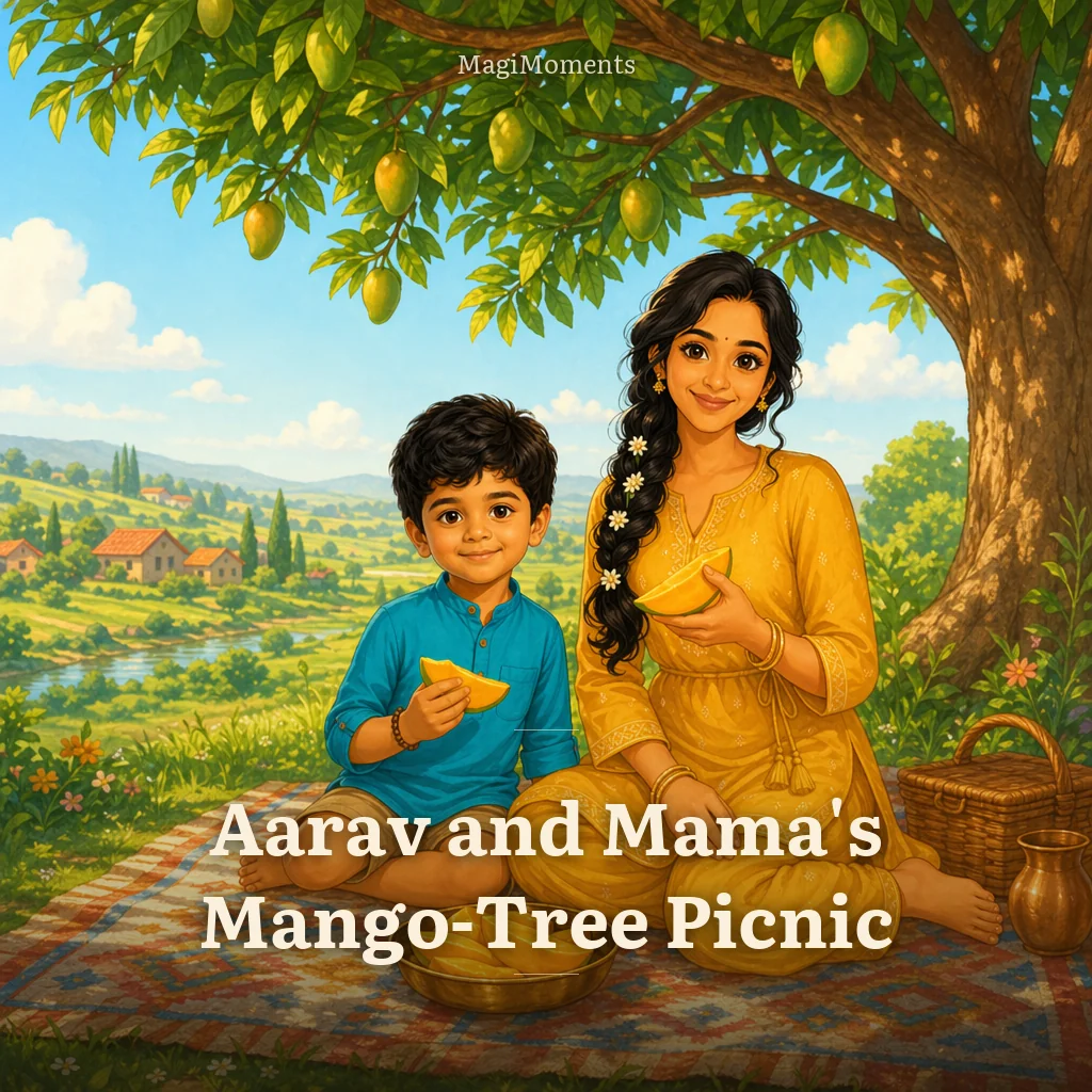 Example cover: Aarav and Mama's Mango-Tree Picnic