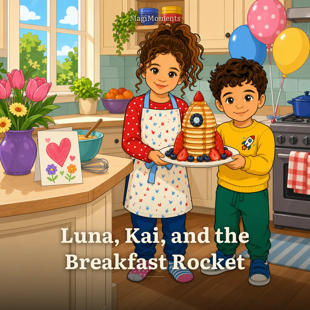 Example cover: Luna, Kai, and the Breakfast Rocket